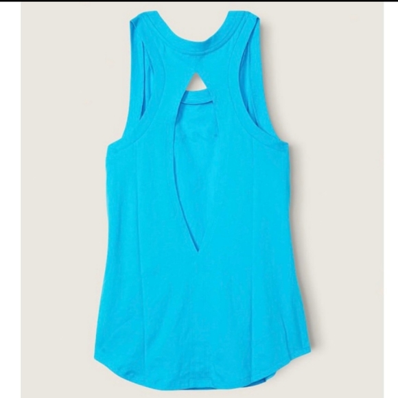 PINK VS Knit Racerback Perfect Tank Scuba Blue & White Logo Script NWT - Picture 5 of 6